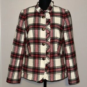 Talbot’s Petite Tartan Plaid Ruffle-Trim Blazer Jacket